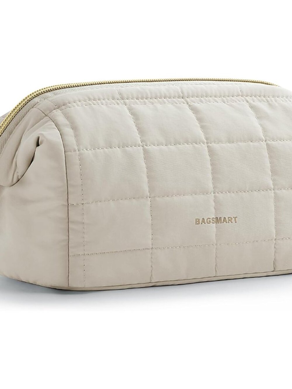 Makeup Bag Travel Toiletry Bag, Wide-open Zipper Pouch, Beige